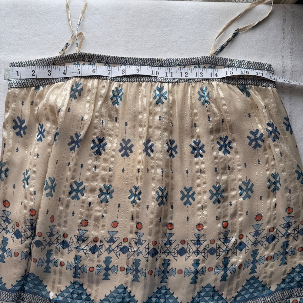 NWT JOIE Rosenda Silk Tank Blouse Aztec‎ Print Cream Blue Metallic Threads L NWT - Picture 16 of 17